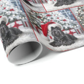 Papier Cadeau Terrier écossais de Noël sur tapis blanc (Coin rond)