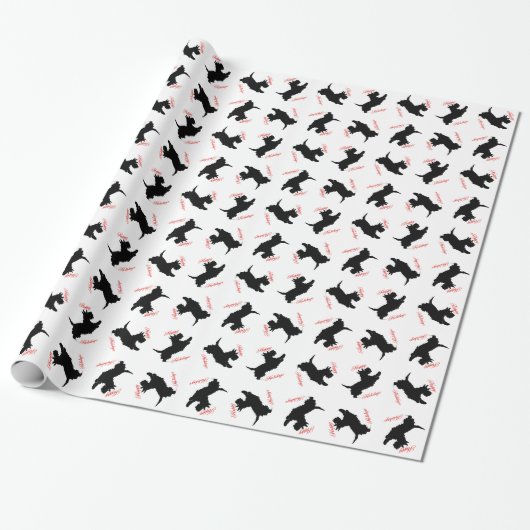 Papier Cadeau Terrier Écossais Joyeuses Fêtes (Déroulé)