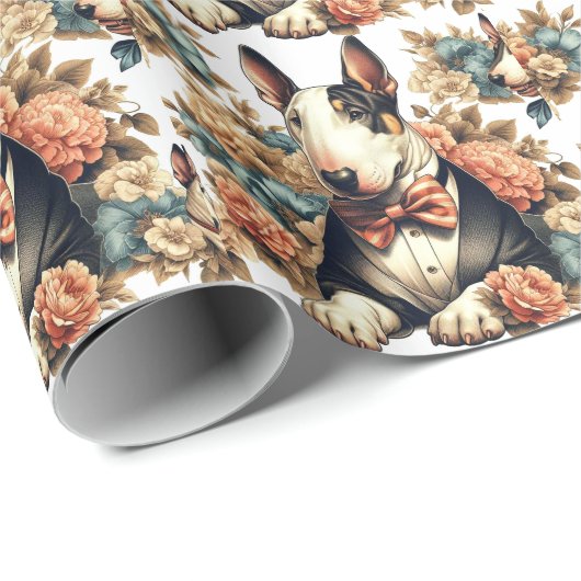 Papier Cadeau Terrier Floral Cute Retro (Coin rond)