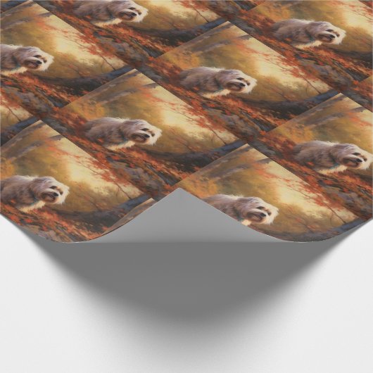 Papier Cadeau Terrier tibétain à l'automne Feuilles automne Insp (Coin)