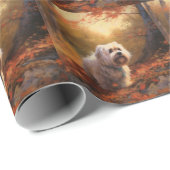 Papier Cadeau Terrier tibétain à l'automne Feuilles automne Insp (Coin rond)