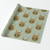 Papier Cadeau Tête de cerf de la forêt rustique avec feuillage d (Déroulé)