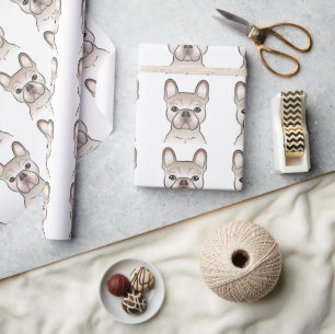Papier Cadeau Tête de chien Bouledogue Français crème Motif