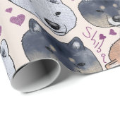Papier Cadeau Tête de dessin à main Shiba Inu (Coin rond)