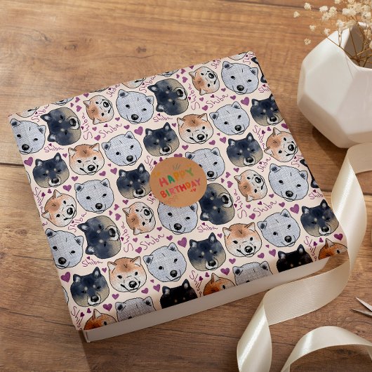 Papier Cadeau Tête de dessin à main Shiba Inu