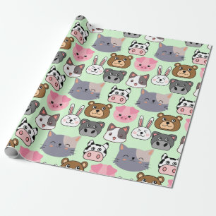 Papier Cadeau tête de dessin motif.w Lgreen BG