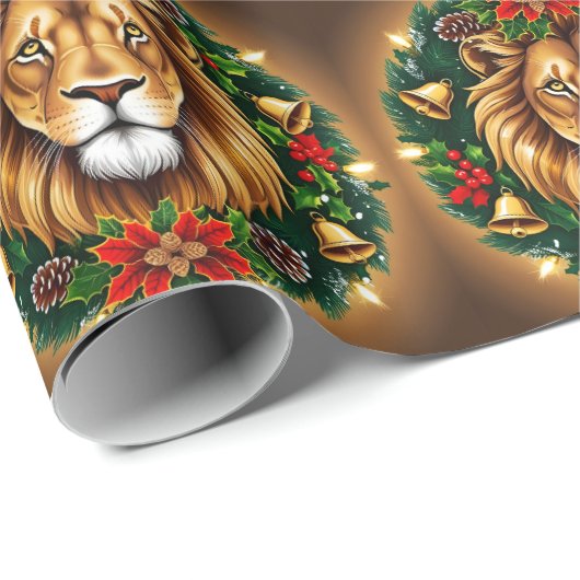 Papier Cadeau Tête de lion avec papier enveloppant de couronne (Coin rond)