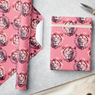 Papier Cadeau Tête de lion rose motif animal design rose
