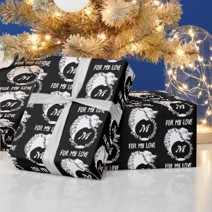 Papier Cadeau Tête de loup blanc tribal Silhouette Laurel Monogr