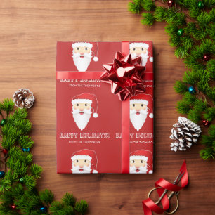 Papier Cadeau Tête de Père Noël rouge Motif Joyeuses Fêtes Nom p