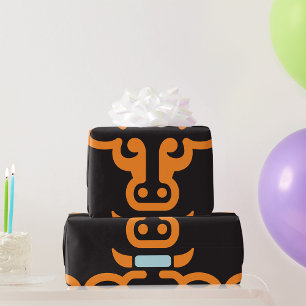 Papier Cadeau Tête de taureau orange Minimaliste Vache