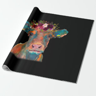 Papier Cadeau Tête de vache Tête Impression Aquarelle colorée Fl