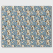 Papier Cadeau Têtes de chèvre et fleurs sur bleu (Plat)