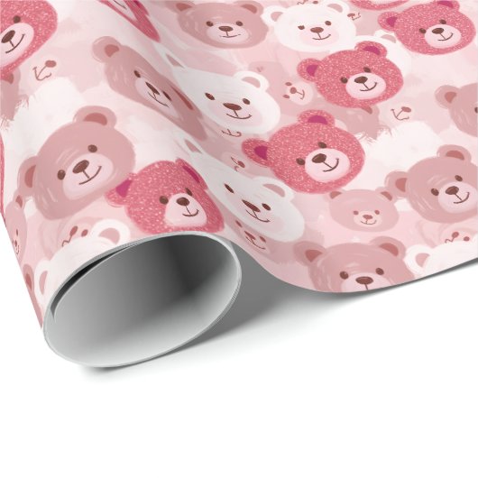 Papier Cadeau Têtes d'ours roses | (Coin rond)