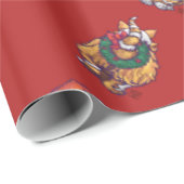 Papier Cadeau Têtes et Tails Ginger Chat Motif de Noël (Coin rond)