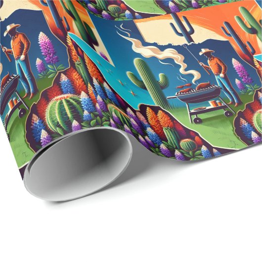 Papier Cadeau Texas BBQ Party 1 (Coin rond)