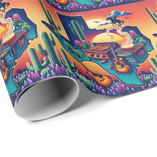 Papier Cadeau Texas BBQ Party 2 (Coin rond)