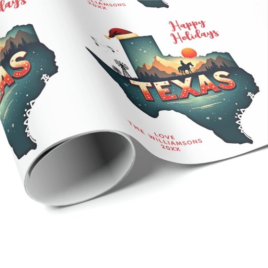Papier Cadeau Texas State Joyer Noël Y'all Custom Text Année (Coin rond)
