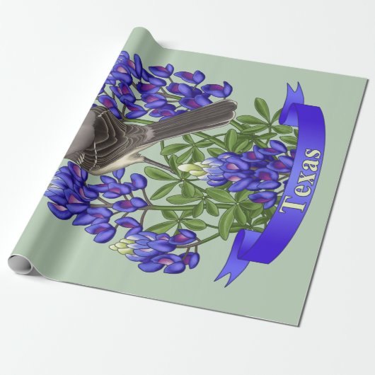 Papier Cadeau Texas State Mockingbird & Bluebonnet Flower (Déroulé)