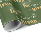 Papier Cadeau Texte chrétien de Noël sur vert (Coin rond)