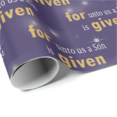 Papier Cadeau Texte chrétien de Noël sur violet (Coin rond)