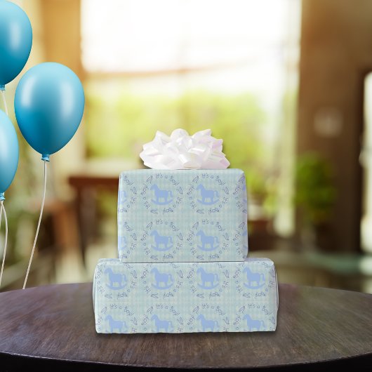 Papier Cadeau Texte circulaire bleu Cheval-Roche