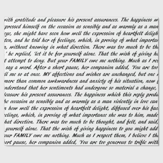Papier Cadeau Texte de fierté et de préjudice (Plat)