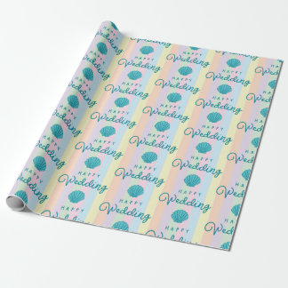 Papier Cadeau Texte de mariage heureux Bleu Coquillage Arc-en-ci