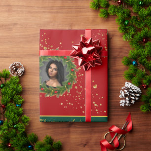 Papier Cadeau Texte de Noël festif avec photo de famille personn