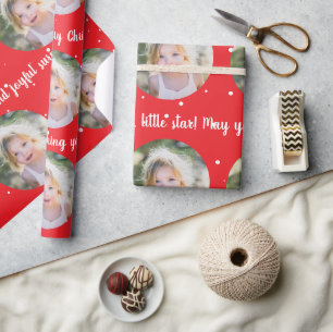 Papier Cadeau Texte de Noël personnalisé et une photo de cercle