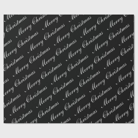 Papier Cadeau Texte de script de Joyeux Noël noir et blanc (Plat)