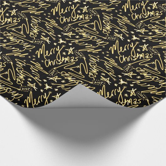 Papier Cadeau Texte et étoiles manuscrits de lueur de Joyeux (Coin)