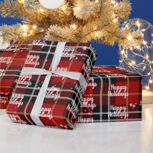 Papier Cadeau Texte Joyeuses Fêtes dans des flocons de neige sur