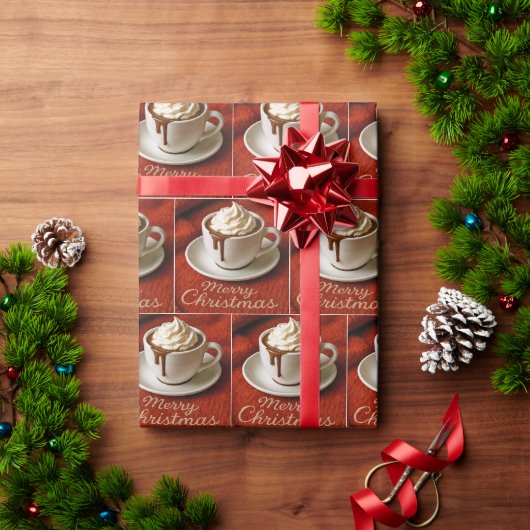 Papier Cadeau Texte Joyeux Noël Avec Boisson Chocolat Chaud (Cadeau de vacances)