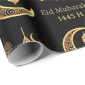 Papier Cadeau Texte modifiable Aïd el-Fitr Moubarak Noir Islamiq (Coin rond)