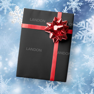 Papier Cadeau Texte modifiable moderne   Gris foncé et noir