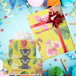 Papier Cadeau Texte personnalisé Anniversaire de enfant Tropical