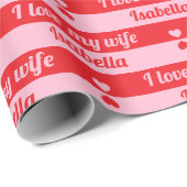 Papier Cadeau Texte personnalisé Coeurs rayures Saint Valentin r (Coin rond)