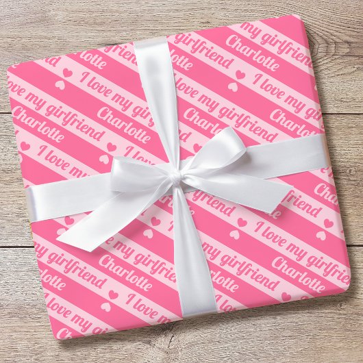 Papier Cadeau Texte personnalisé Coeurs rayures Saint Valentin r