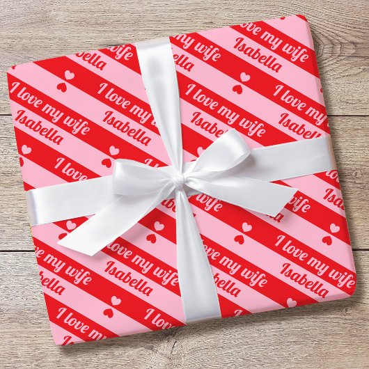 Papier Cadeau Texte personnalisé Coeurs rayures Saint Valentin r