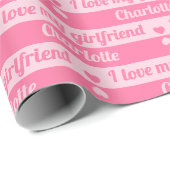 Papier Cadeau Texte personnalisé Coeurs rayures Saint Valentin r (Coin rond)