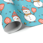 Papier Cadeau Texte personnalisé Dinking Snowman (Coin rond)