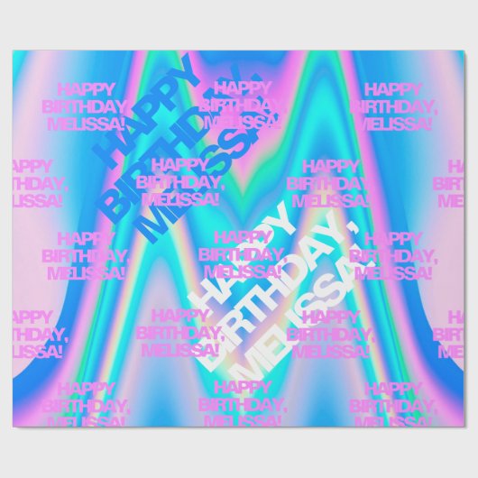 Papier Cadeau Texte personnalisé Holographique Iridescente Y2K M (Plat)