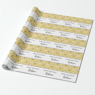 Papier Cadeau Texte personnalisé Nœud jaune blanc motif golf