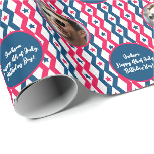 Papier Cadeau Texte photo Rouge Bleu Blanc 4 juillet Diamant