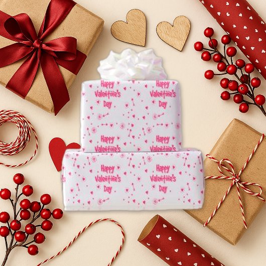 Papier Cadeau Texte rose rouge valentin