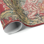 Papier Cadeau Textile français d'antiquité rouge (Coin rond)