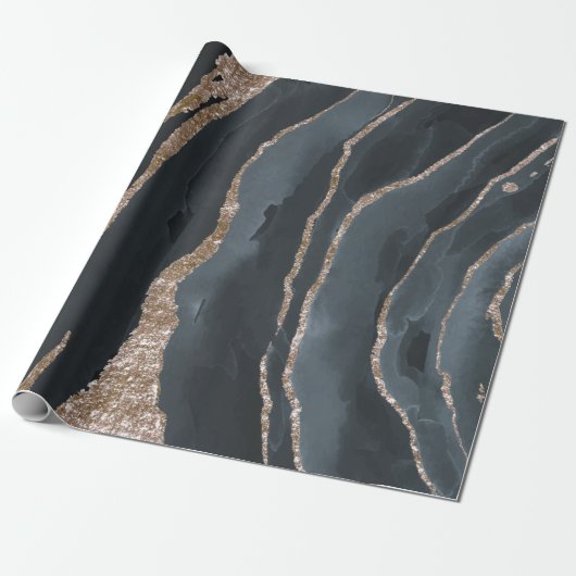 Papier Cadeau Texture cool en marbre noir (Déroulé)