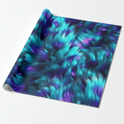 Papier Cadeau Texture de fourrure de faux monstre bleu et violet (Déroulé)