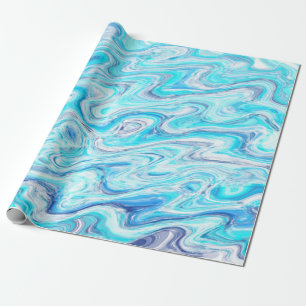 Papier Cadeau Texture de marbre à vague bleue océanique liquide